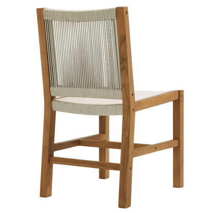 Vienna Outdoor Patio Teak and Rope Armless Dining Chairs Set of 2 - Natural Natural