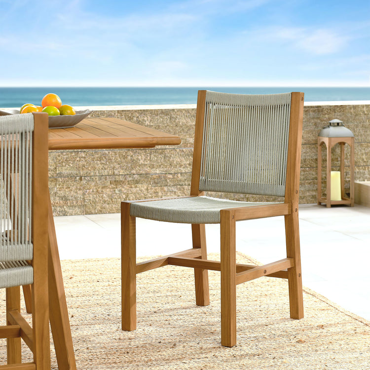 Vienna Outdoor Patio Teak and Rope Armless Dining Chairs Set of 2 - Natural Natural