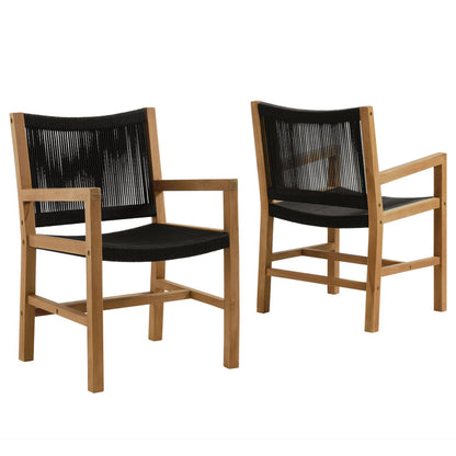 Vienna Outdoor Patio Teak and Rope Dining Armchairs Set of 2 - Natural Black
