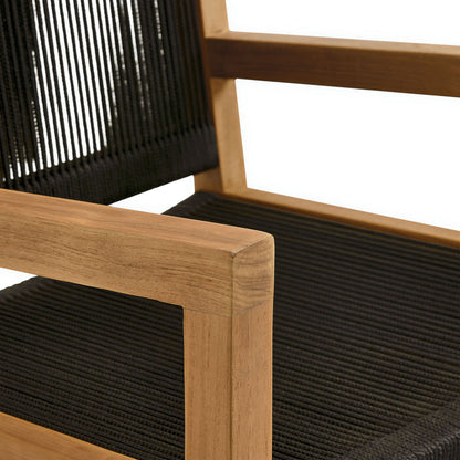 Vienna Outdoor Patio Teak and Rope Dining Armchairs Set of 2 - Natural Black