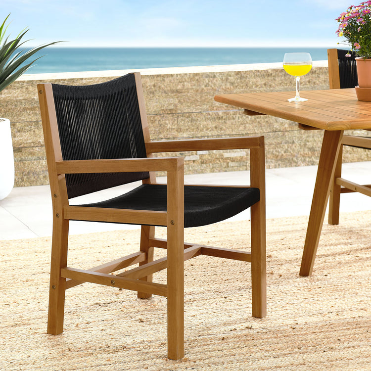 Vienna Outdoor Patio Teak and Rope Dining Armchairs Set of 2 - Natural Black