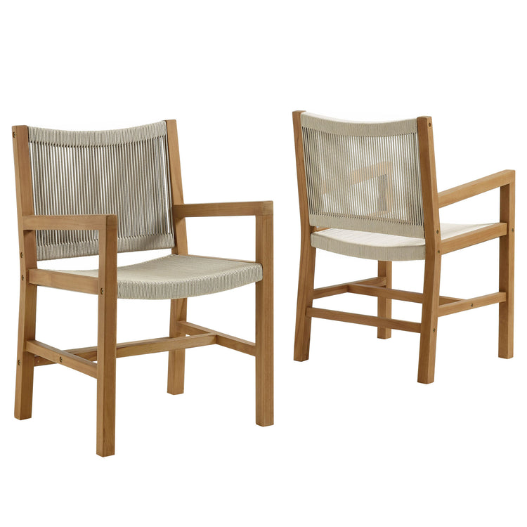 Vienna Outdoor Patio Teak and Rope Dining Armchairs Set of 2 - Natural Natural