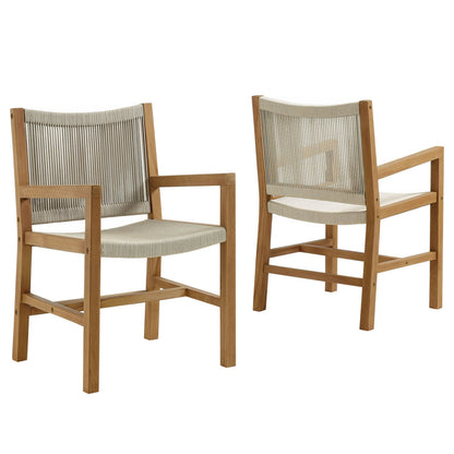 Vienna Outdoor Patio Teak and Rope Dining Armchairs Set of 2 - Natural Natural