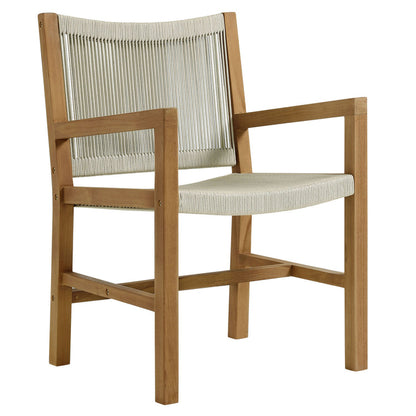 Vienna 3-Piece Outdoor Patio Teak and Rope Armchairs with Folding Side Table - Natural Natural