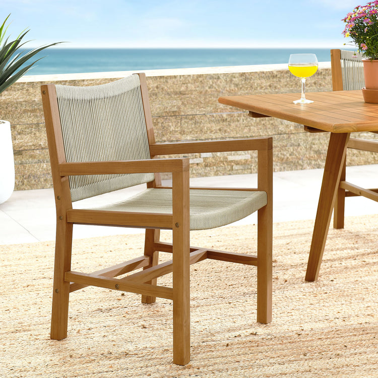 Vienna Outdoor Patio Teak and Rope Dining Armchairs Set of 2 - Natural Natural