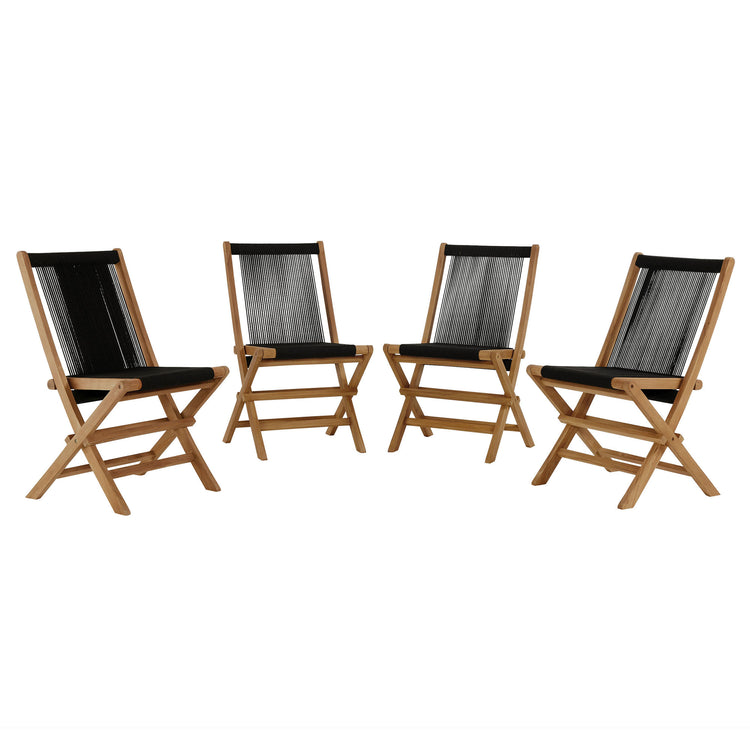 Vienna Outdoor Patio Teak and Rope Folding Chairs Set of 4 - Natural Black
