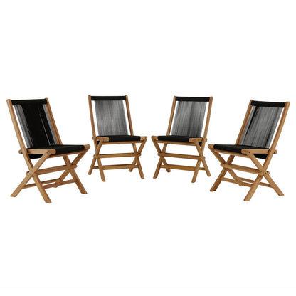 Vienna Outdoor Patio Teak and Rope Folding Chairs Set of 4 - Natural Black