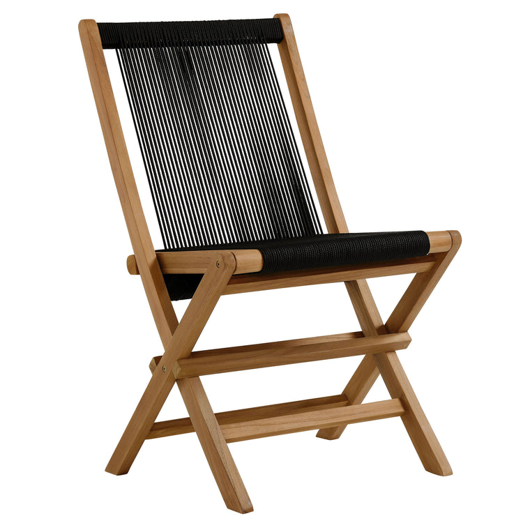 Vienna Outdoor Patio Teak and Rope Folding Chairs Set of 4 - Natural Black