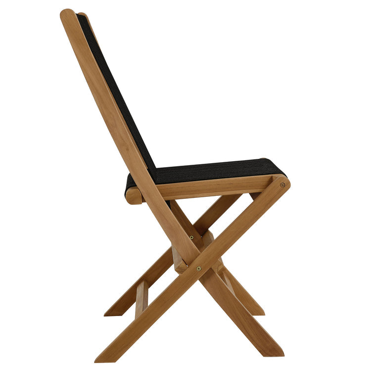 Vienna Outdoor Patio Teak and Rope Folding Chairs Set of 4 - Natural Black