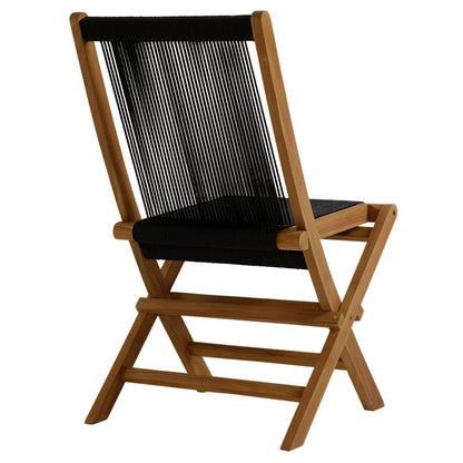 Vienna Outdoor Patio Teak and Rope Folding Chairs Set of 4 - Natural Black