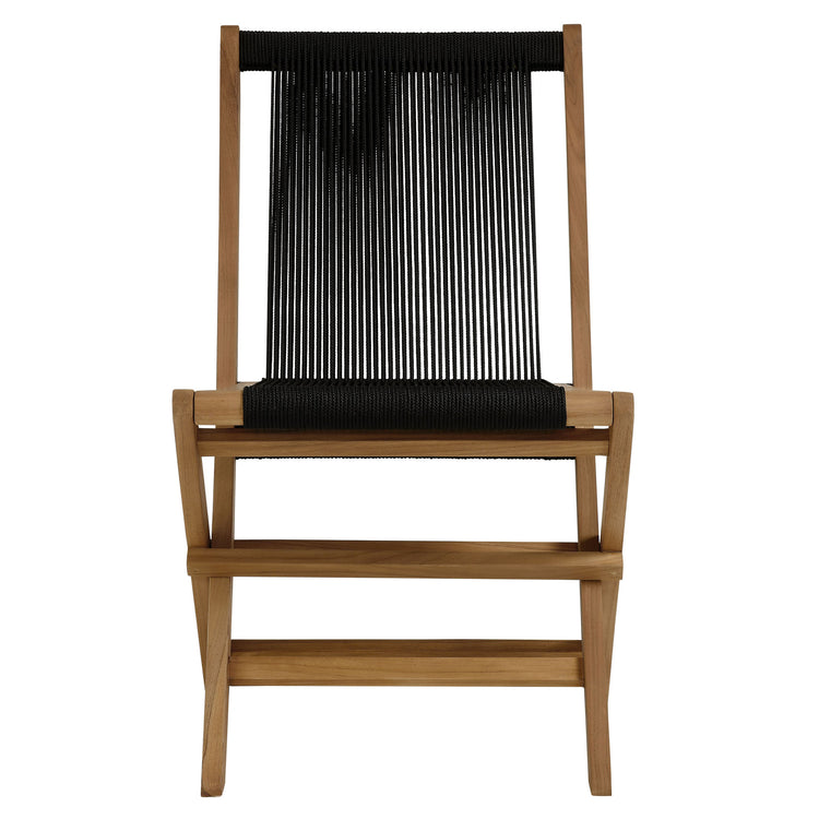 Vienna Outdoor Patio Teak and Rope Folding Chairs Set of 4 - Natural Black