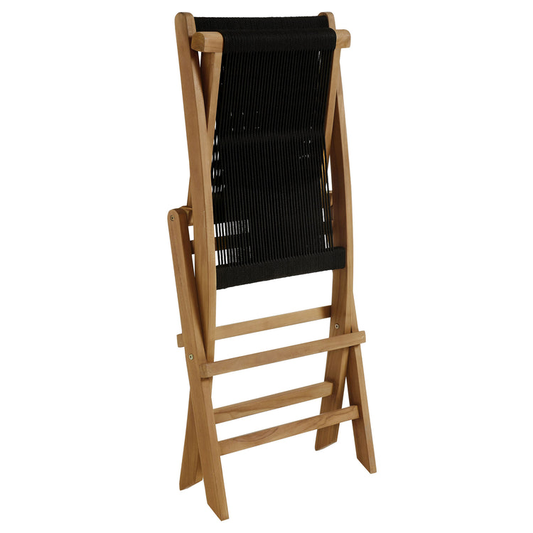 Vienna Outdoor Patio Teak and Rope Folding Chairs Set of 4 - Natural Black