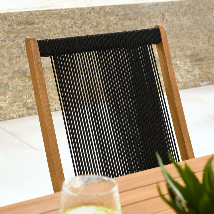 Vienna Outdoor Patio Teak and Rope Folding Chairs Set of 4 - Natural Black