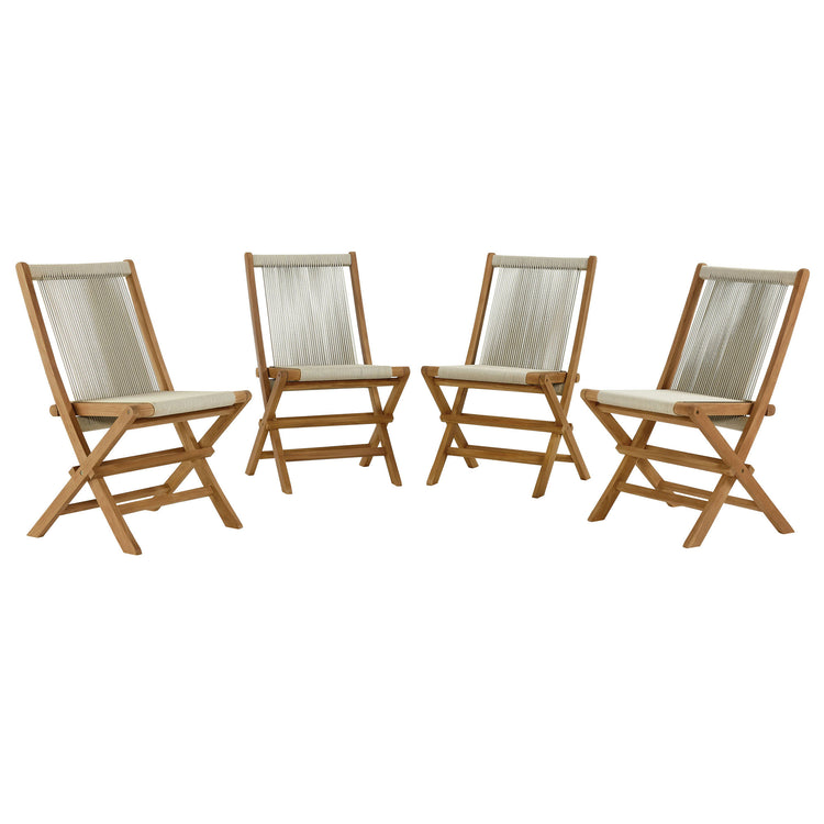 Vienna Outdoor Patio Teak and Rope Folding Chairs Set of 4 - Natural Natural