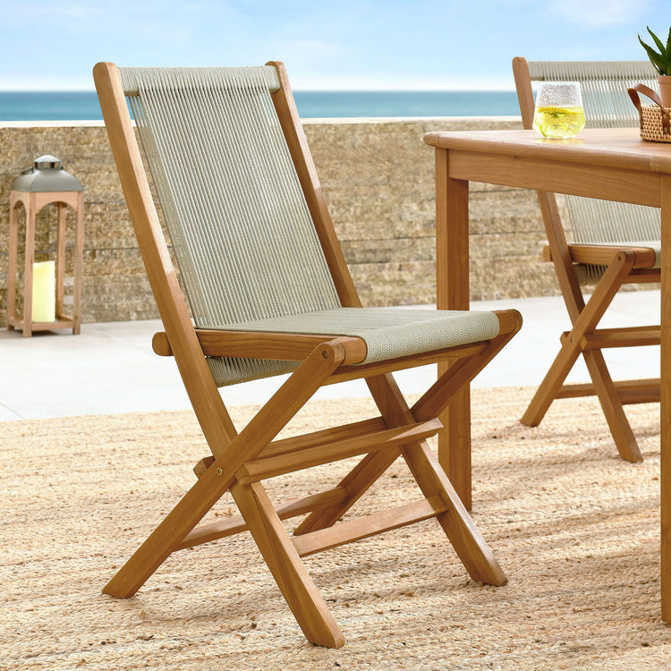 Vienna Outdoor Patio Teak and Rope Folding Chairs Set of 4 - Natural Natural