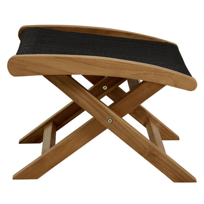 Vienna 2-Piece Outdoor Patio Teak and Rope Folding Accent Lounge Chair and Ottoman Set - Natural Black