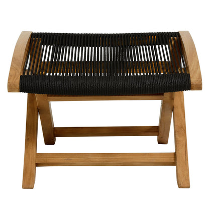 Vienna Outdoor Patio Teak and Rope Folding Ottoman - Natural Black