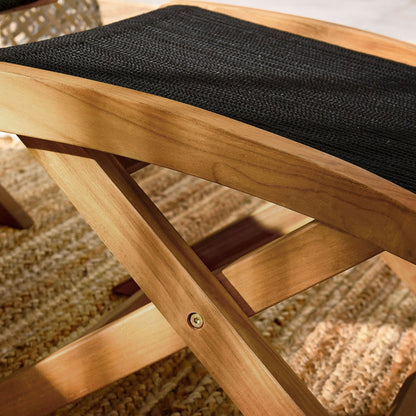 Vienna Outdoor Patio Teak and Rope Folding Ottoman - Natural Black