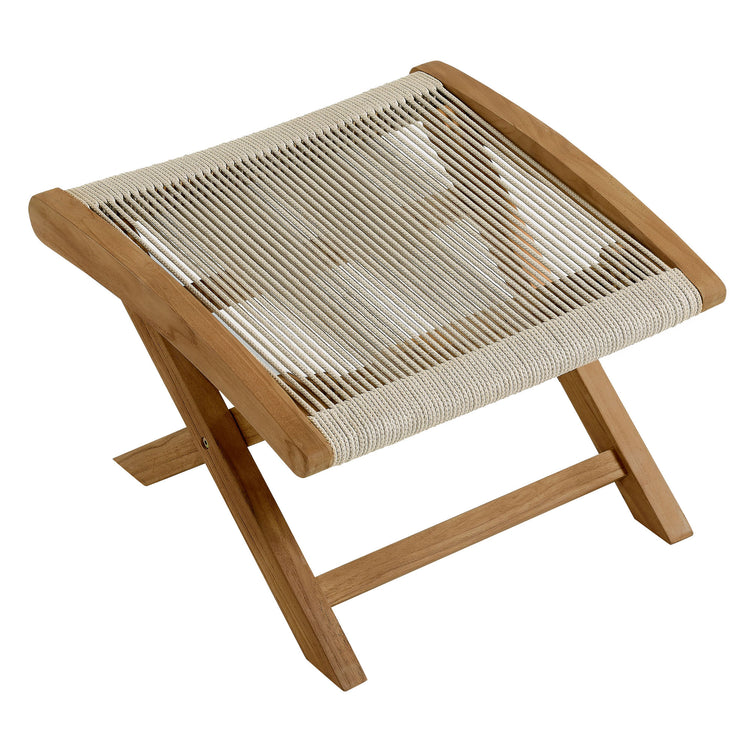 Vienna Outdoor Patio Teak and Rope Folding Ottoman - Natural Natural