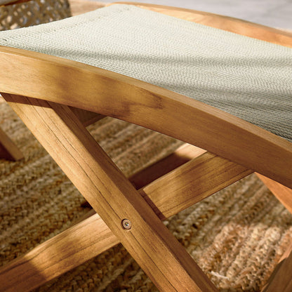 Vienna Outdoor Patio Teak and Rope Folding Ottoman - Natural Natural