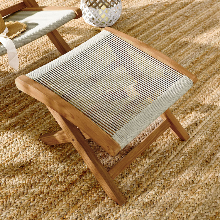 Vienna Outdoor Patio Teak and Rope Folding Ottoman - Natural Natural