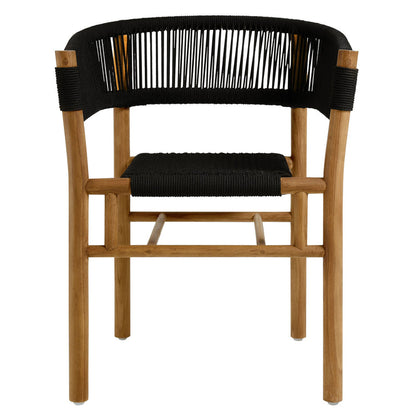 Vienna Outdoor Patio Teak and Rope Curved-Back Dining Armchairs Set of 2 - Natural Black
