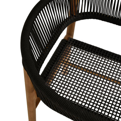 Vienna Outdoor Patio Teak and Rope Curved-Back Dining Armchairs Set of 2 - Natural Black