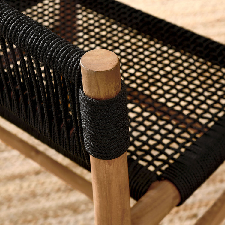 Vienna Outdoor Patio Teak and Rope Curved-Back Dining Armchairs Set of 2 - Natural Black