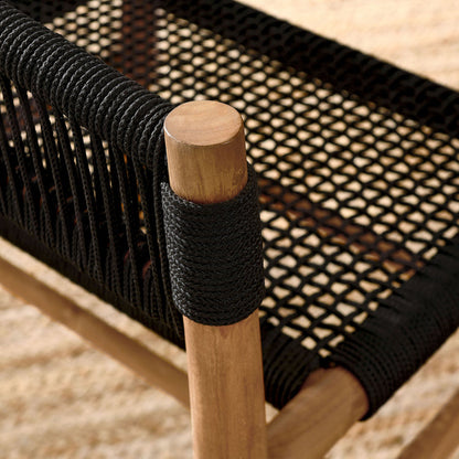 Vienna Outdoor Patio Teak and Rope Curved-Back Dining Armchairs Set of 2 - Natural Black