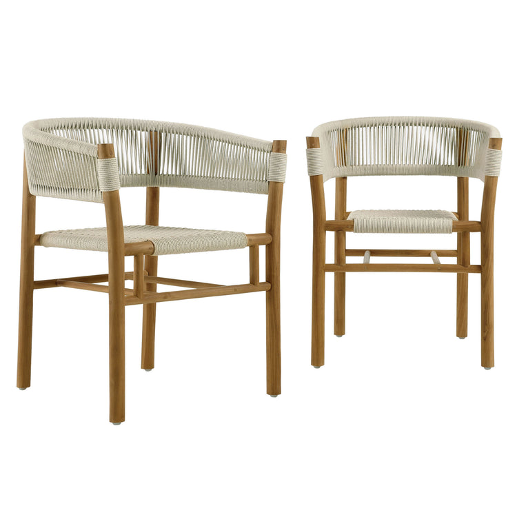 Vienna Outdoor Patio Teak and Rope Curved-Back Dining Armchairs Set of 2 - Natural Natural