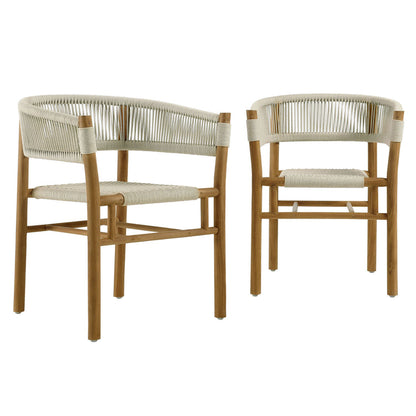 Vienna Outdoor Patio Teak and Rope Curved-Back Dining Armchairs Set of 2 - Natural Natural
