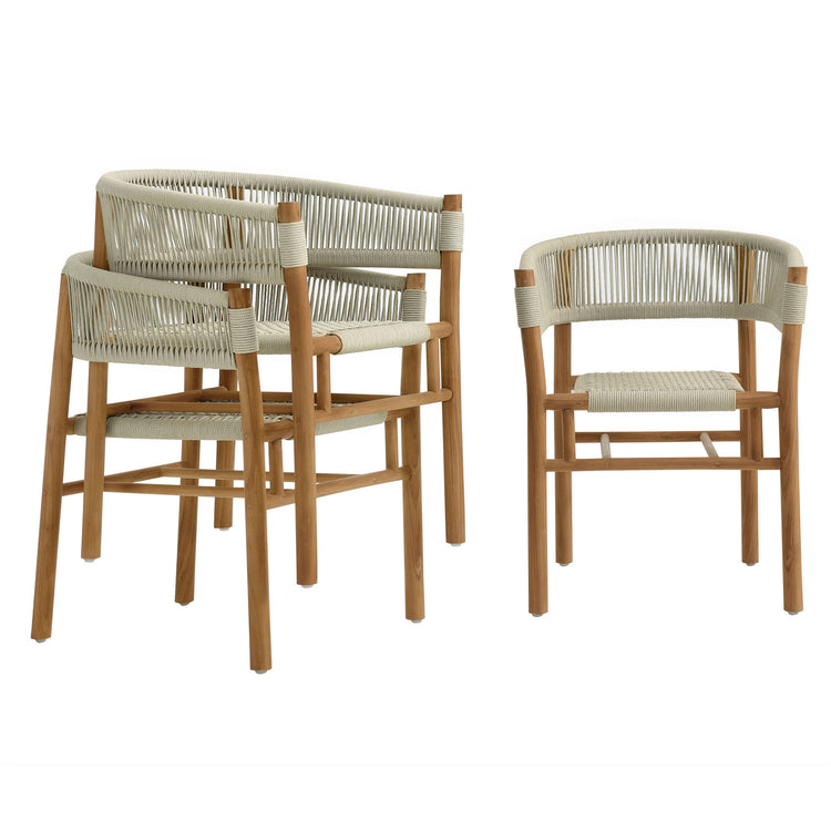 Vienna Outdoor Patio Teak and Rope Curved-Back Dining Armchairs Set of 2 - Natural Natural