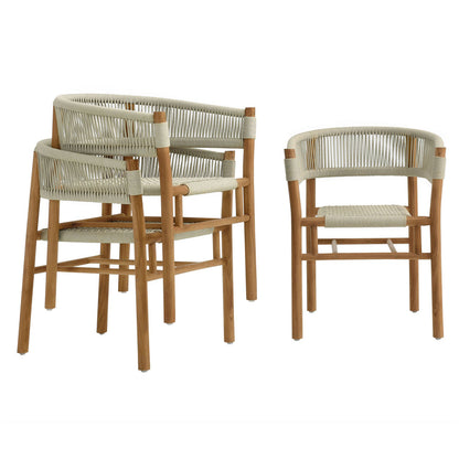 Vienna Outdoor Patio Teak and Rope Curved-Back Dining Armchairs Set of 2 - Natural Natural