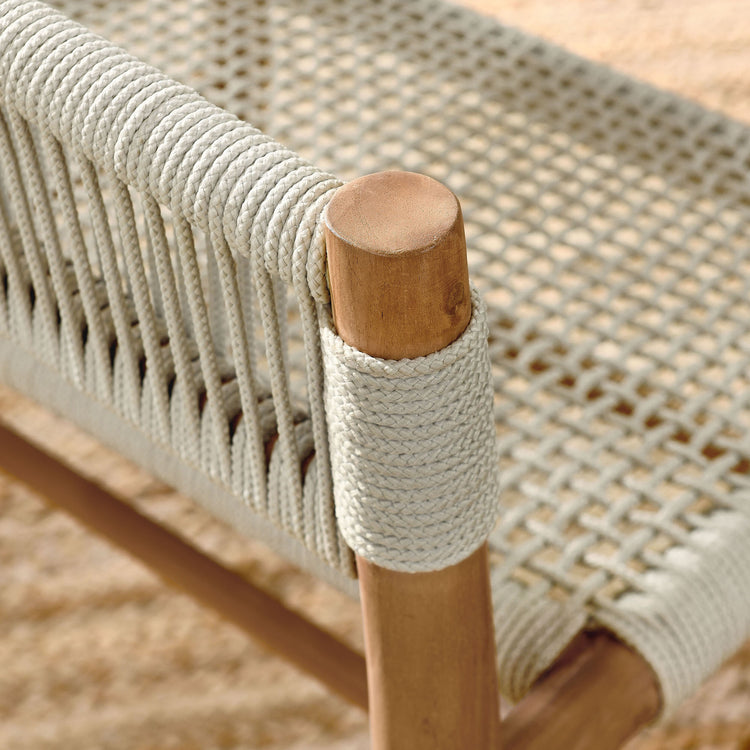 Vienna Outdoor Patio Teak and Rope Curved-Back Dining Armchairs Set of 2 - Natural Natural