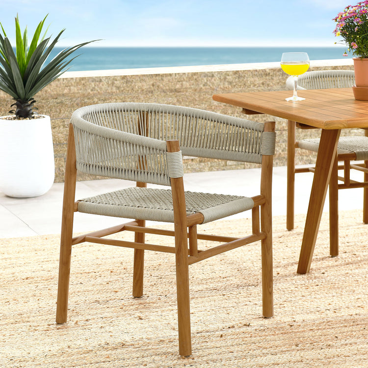 Vienna Outdoor Patio Teak and Rope Curved-Back Dining Armchairs Set of 2 - Natural Natural