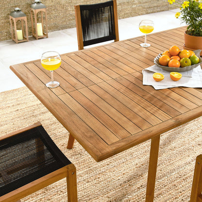 Vienna 7-Piece Outdoor Patio Teak and Rope Dining Set with Armless Chairs - Natural Black