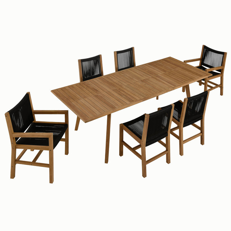Vienna 7-Piece Outdoor Patio Teak and Rope Dining Set - Natural Black