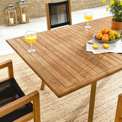 Vienna 7-Piece Outdoor Patio Teak and Rope Dining Set - Natural Black