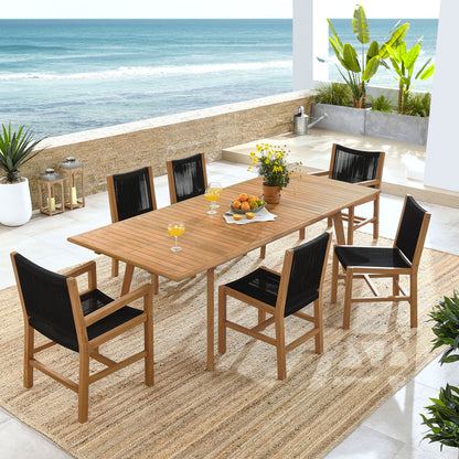 Vienna 7-Piece Outdoor Patio Teak and Rope Dining Set - Natural Black