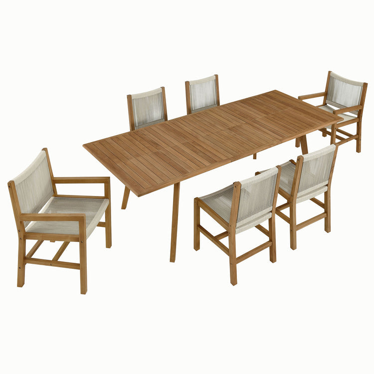 Vienna 7-Piece Outdoor Patio Teak and Rope Dining Set - Natural Natural