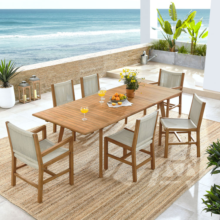 Vienna 7-Piece Outdoor Patio Teak and Rope Dining Set - Natural Natural
