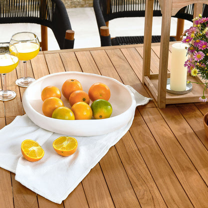 Vienna 7-Piece Outdoor Patio Teak and Rope Dining Set with Curved-Back Armchairs - Natural Black