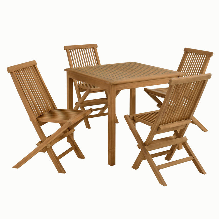 Vienna 5-Piece Outdoor Patio Teak Wood Dining Set with Folding Chairs - Default Title
