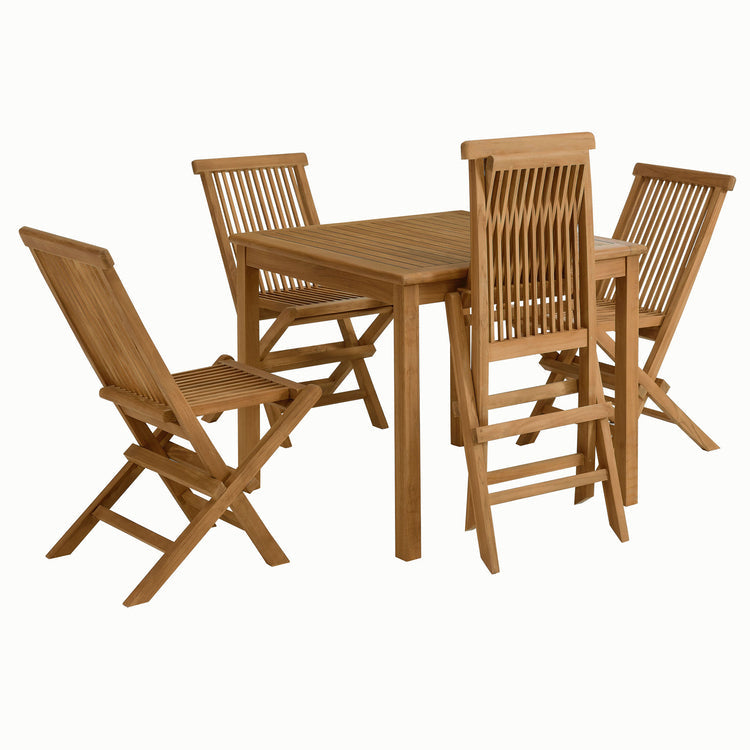 Vienna 5-Piece Outdoor Patio Teak Wood Dining Set with Folding Chairs - Default Title
