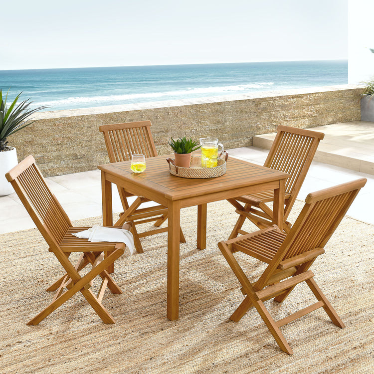 Vienna 5-Piece Outdoor Patio Teak Wood Dining Set with Folding Chairs - Default Title