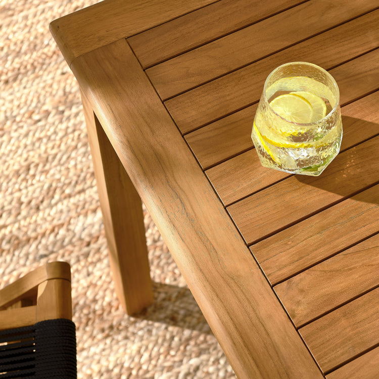 Vienna 5-Piece Outdoor Patio Teak Wood Dining Set with Rope Folding Chairs - Natural Black