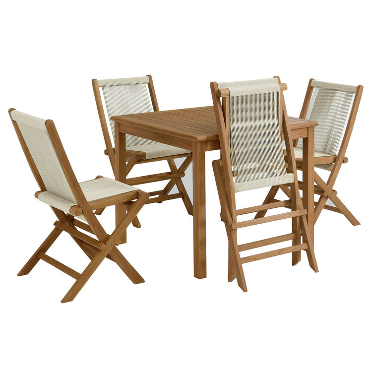 Vienna 5-Piece Outdoor Patio Teak Wood Dining Set with Rope Folding Chairs - Natural Natural