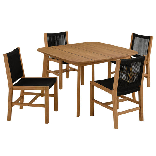 Vienna 5-Piece Outdoor Patio Teak and Rope Dining Set with Armless Chairs - Natural Black