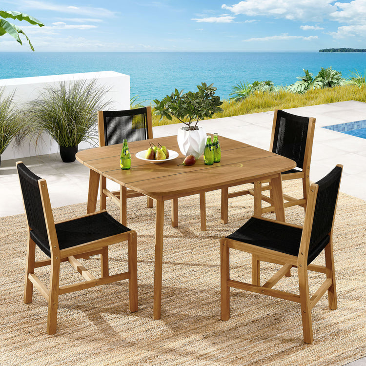 Vienna 5-Piece Outdoor Patio Teak and Rope Dining Set with Armless Chairs - Natural Black