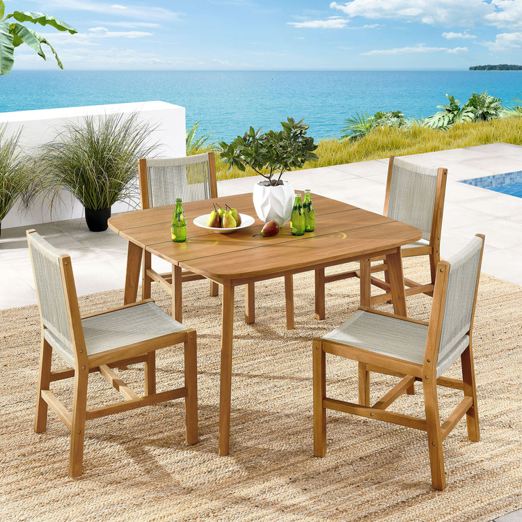 Vienna 5-Piece Outdoor Patio Teak and Rope Dining Set with Armless Chairs - Natural Natural